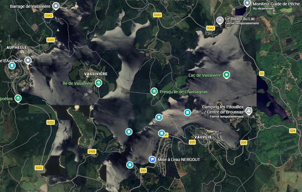 photo google maps du lac de Vassivière